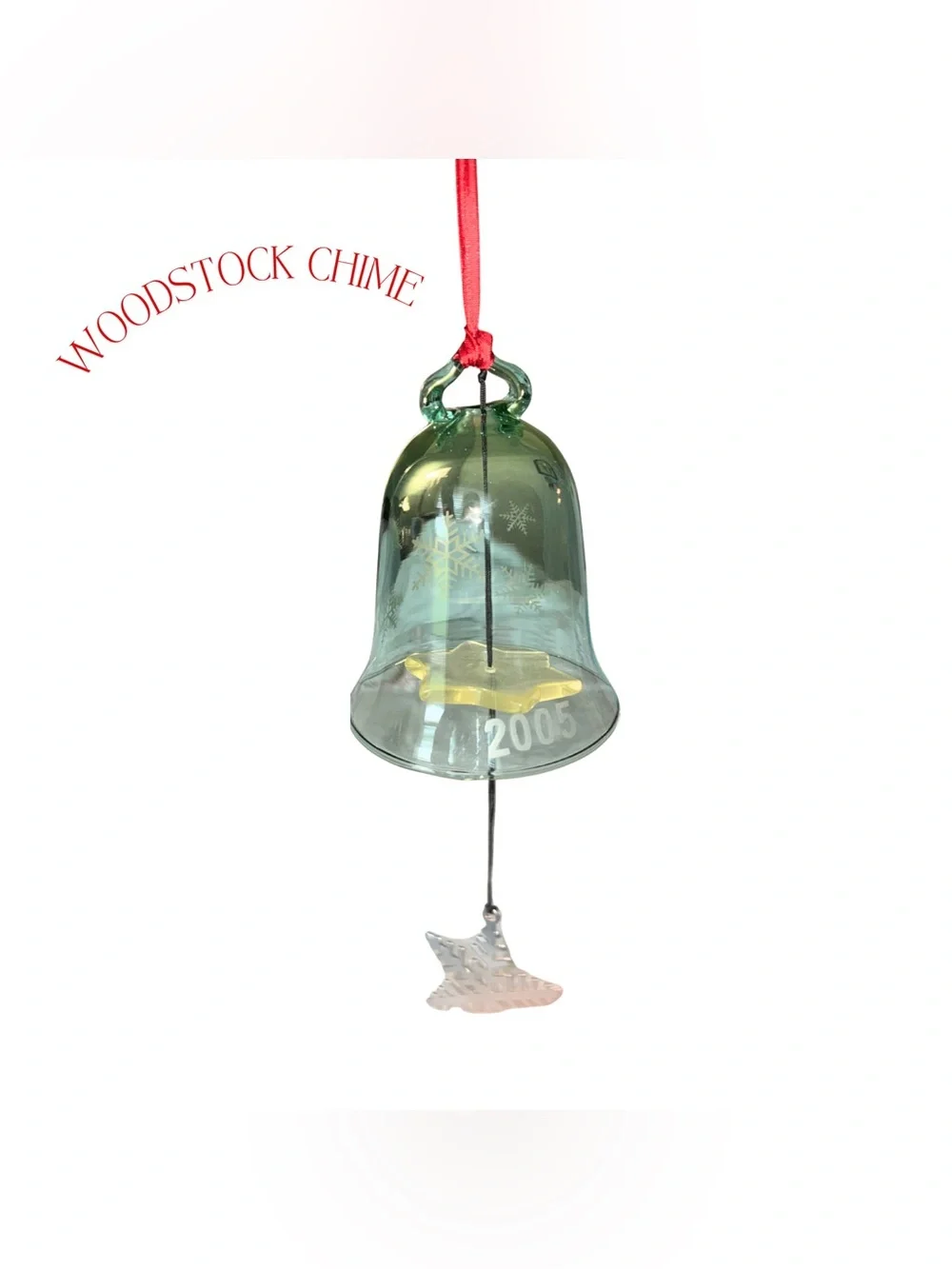 Vintage 2005 Woodstock Chimes Nordic Bell Green Glass Etched‎ Snowflakes